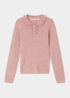 Girl's Tiara Ruffle Collar Sweater, Size 4-12