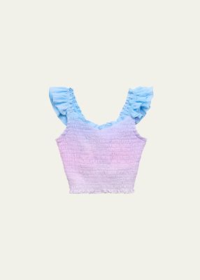 Girl's Tie-Back Smocked Ombre Top, Size 4-6