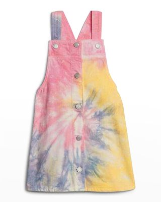 Girl's Tie-Dye Denim Coverall Dress, Sizes 2-14
