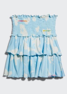 Girl's Tie Dye-Print Tiered Ruffle Smocked Skirt, Size S-XL
