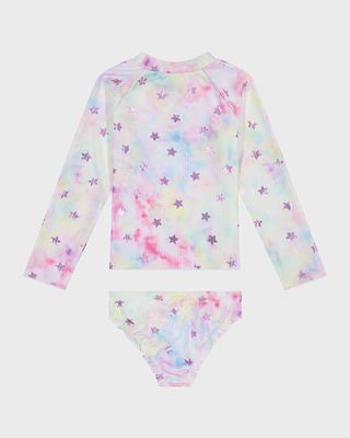 Girl's Tie Dye Star-Print Rashguard Set, Size Newborn-18M