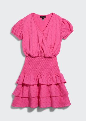 Girl's Tiered Ruffle Floral Eyelet Dress, Size 4-6