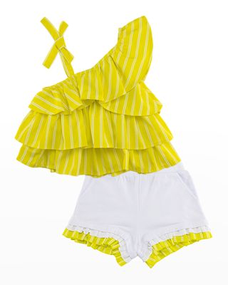 Girl's Tiered Ruffle Top W/ Shorts Set, Size 4-6X