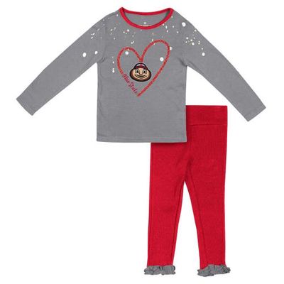 Girls Toddler Colosseum Gray/Scarlet Ohio State Buckeyes Onstage Long Sleeve T-Shirt & Leggings Set