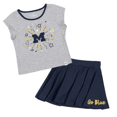 Girls Toddler Colosseum Heather Gray/Navy Michigan Wolverines Two-Piece Minds For Molding T-Shirt & Skirt Set