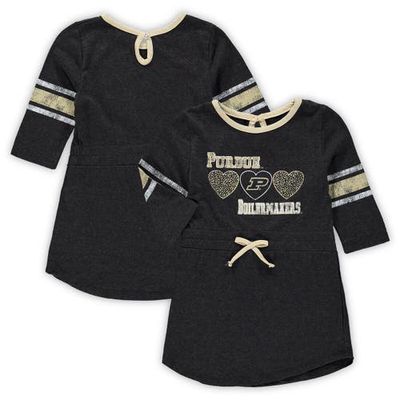 Girls Toddler Colosseum Heathered Black Purdue Boilermakers Poppin Sleeve Stripe Dress in Heather Black