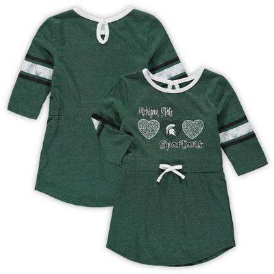 Girls Toddler Colosseum Heathered Green Michigan State Spartans Poppin Sleeve Stripe Dress in Heather Green