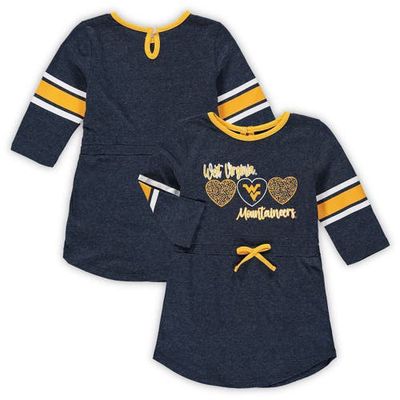 Girls Toddler Colosseum Heathered Navy West Virginia Mountaineers Poppin Sleeve Stripe Dress in Heather Navy