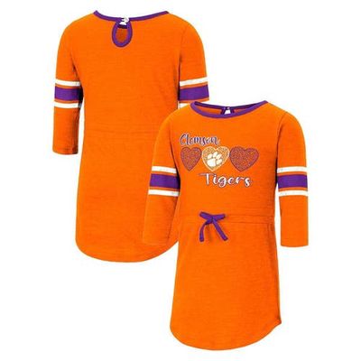 Girls Toddler Colosseum Heathered Orange Clemson Tigers Poppin Sleeve Stripe Dress in Heather Orange
