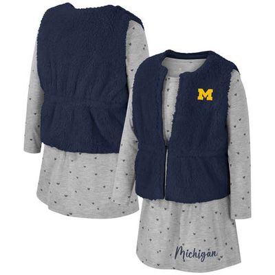 Girls Toddler Colosseum Navy Michigan Wolverines Meowing Vest & Dress Set