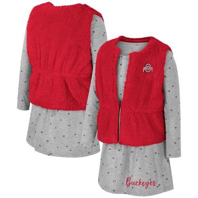 Girls Toddler Colosseum Scarlet Ohio State Buckeyes Meowing Vest & Dress Set