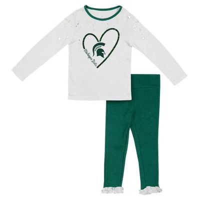 Girls Toddler Colosseum White/Green Michigan State Spartans Onstage Long Sleeve T-Shirt & Leggings Set