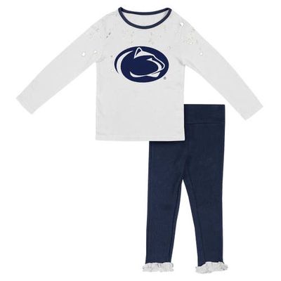 Girls Toddler Colosseum White/Navy Penn State Nittany Lions Onstage Long Sleeve T-Shirt & Leggings Set