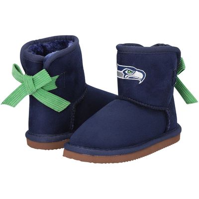 Girls Toddler Cuce College Navy Seattle Seahawks Low Team Ribbon Boots