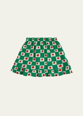 Girl's Tomato-Print Organic Cotton Skirt, Size 2-13