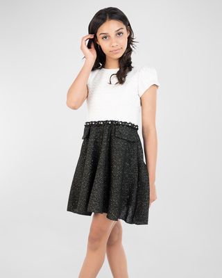 Girl's Tori Tw-Tone Tweed Dress, Size 7-16