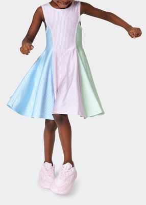 Girl's Tri-Color Gingham Skater Dress, Size 7-16