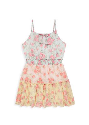 Girl's Tricolor Rose Print Dress