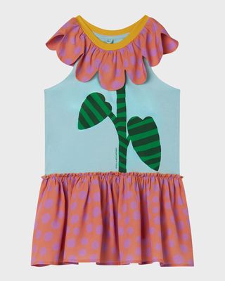 Girl's Trompe-L'oeil Sunflower Printed Dress, Size 3-8