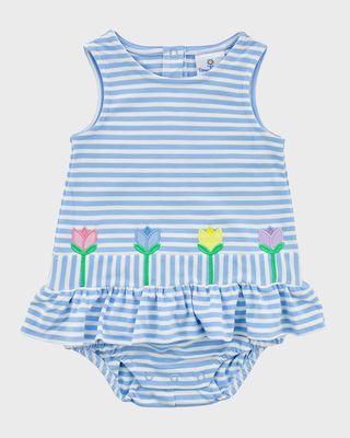 Girl's Tulip Embroidered Knit Romper, Size 3M-24M
