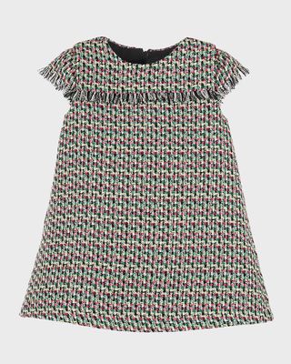 Girl's Tweed Fringe Trim Dress, Size 12M-24M