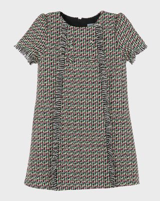 Girl's Tweed Fringe Trim Dress, Size 4-6X
