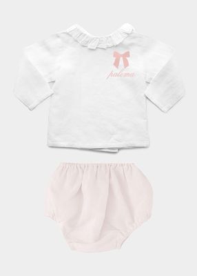 Girl's Two-Piece Blouse W/ Bloomers Set, Size Newborn-24M
