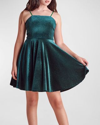Girl's Velvet A-Line Dress, Size 7-16