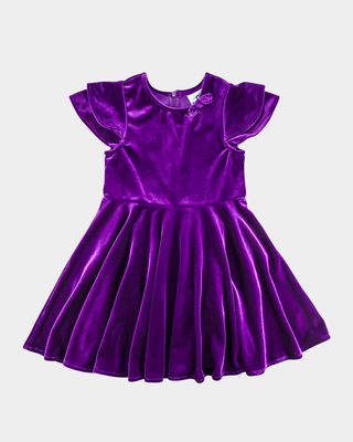 Girl's Velvet Dress W/ Bow, Size 4-10
