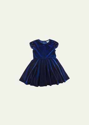 Girl's Velvet Dress W/ Hand Stitched Pearls, Size 2-6