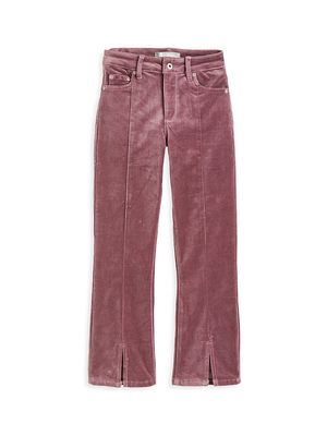 Girl's Velvet High-Rise Kick Boot Slit Pants - Mauve - Size 7
