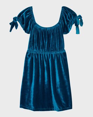 Girl's Velvet Ribbon Dress, Size S-XL