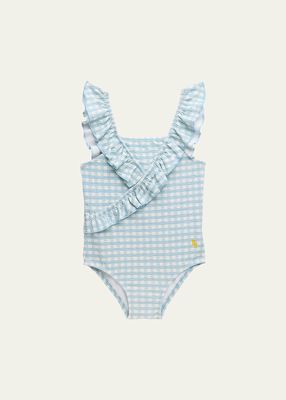 Girl's Vichy Gingham Ruffle One-Piece Swimsuit, Size 6M-24