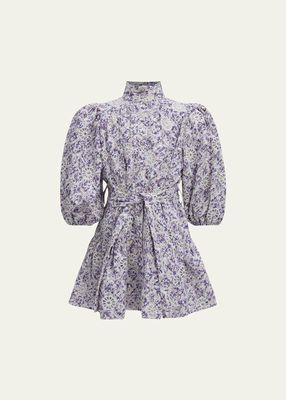 Girl's Violet Floral-Print Puff Sleeve Dress, Size 7-16