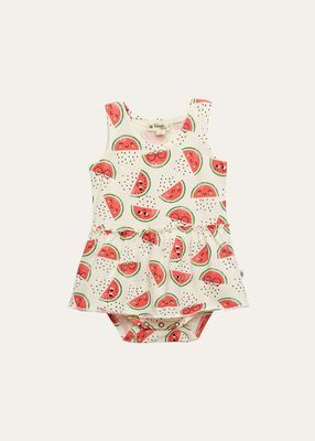 Girl's Watermelon-Print Peplum Bodysuit, Size Newborn-18M