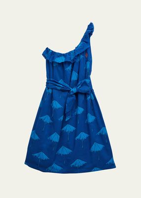 Girl's Weasel Umbrella-Print Dress, Size 2-10