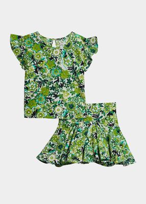 Girl's Whimsy Graphic Flowers 2-Piece Set, Size 2-8