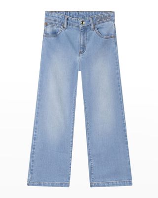 Girl's Wide Leg Faded Jeans, Size 4-5