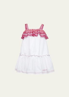 Girl's Woven Dress with Printed Ruffle, Size 4-10