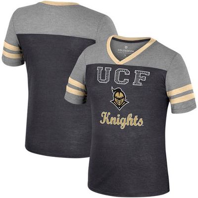 Girls Youth Colosseum Black/Heather Gray UCF Knights Summer Striped V-Neck T-Shirt