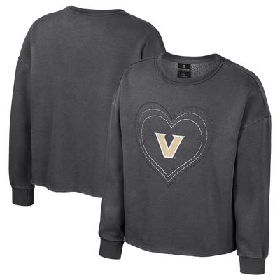 Girls Youth Colosseum Black Vanderbilt Commodores Audrey Washed Fleece Pullover Crewneck Sweatshirt