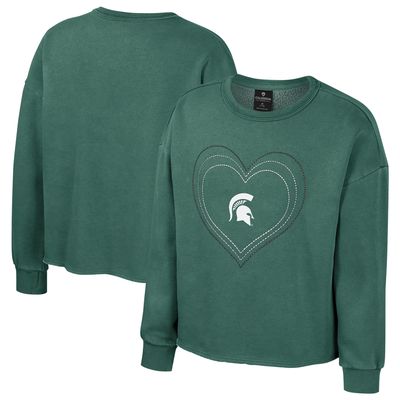 Girls Youth Colosseum Green Michigan State Spartans Audrey Washed Fleece Pullover Crewneck Sweatshirt