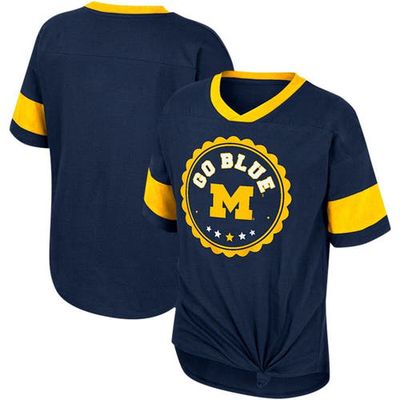 Girls Youth Colosseum Navy Michigan Wolverines Tomika Tie-Front V-Neck T-Shirt