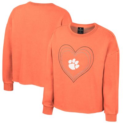 Girls Youth Colosseum Orange Clemson Tigers Audrey Washed Fleece Pullover Crewneck Sweatshirt