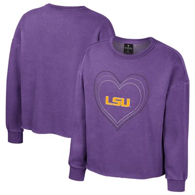 Girls Youth Colosseum Purple LSU Tigers Audrey Washed Fleece Pullover Crewneck Sweatshirt