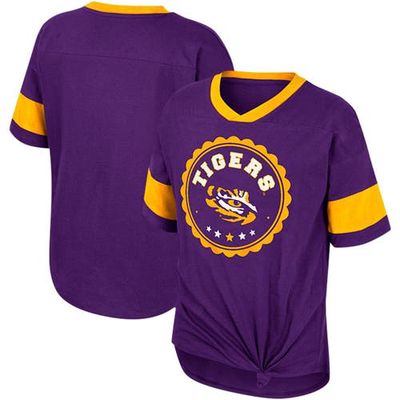 Girls Youth Colosseum Purple LSU Tigers Tomika Tie-Front V-Neck T-Shirt