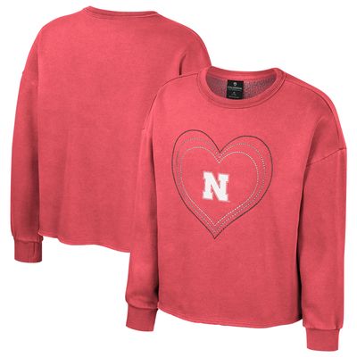 Girls Youth Colosseum Scarlet Nebraska Huskers Audrey Washed Fleece Pullover Crewneck Sweatshirt