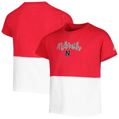 Girls Youth League Collegiate Wear Scarlet/White Nebraska Huskers Colorblocked T-Shirt