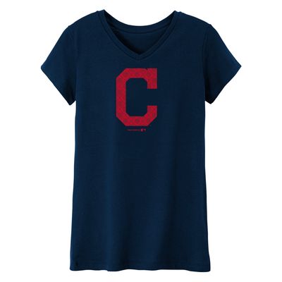 Girls Youth Navy Cleveland Indians Logo T-Shirt