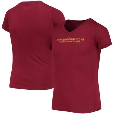 Girls Youth New Era Burgundy Washington Football Team Glitter Graphic T-Shirt